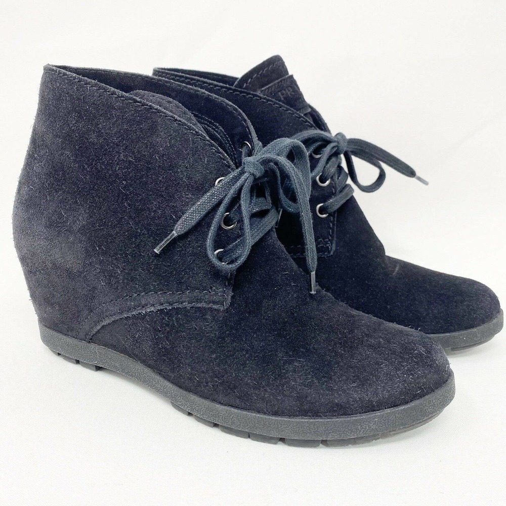 Prada Womens Ankle Half Boot Shoes Size 37 EUR Black Suede Hidden Wedge